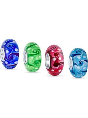 Colorful Wave Swirl Charm Beads Set for Bracelets - .925 Sterling Silver, 4